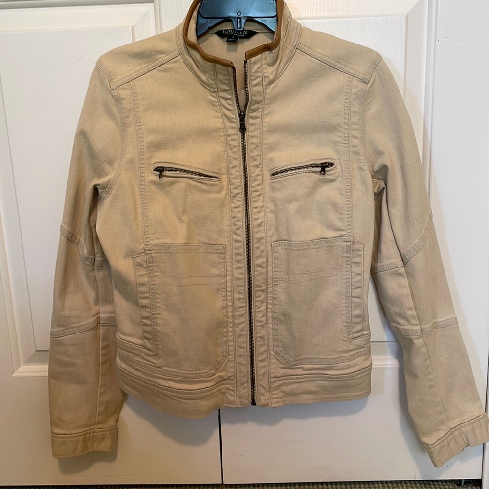 Lauren (Ralph Lauren) Jean jacket with leather trim.